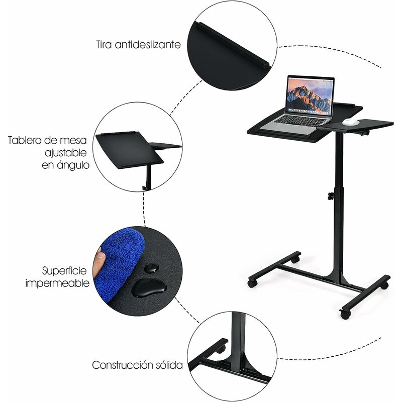 Mesa / Atril STAND, superficie para ordenador y ratón, ajustable en altura  y con ruedas 