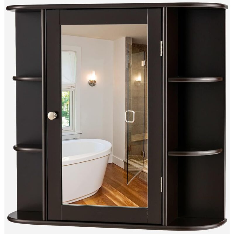 COSTWAY Armario de baño montado en la pared, armario de almacenamiento de  pared sobre el inodoro con 2 puertas de espejo y estante ajustable,  botiquín