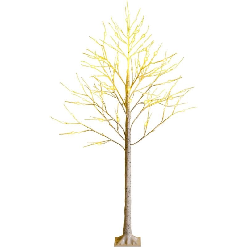 COSTWAY 180 cm Árbol Navidad Artificial con Cadena de Luces de 2 Tipos Decoración 48 Luces LED Cálidas y Blancas Iluminado con Ramas de Abedul