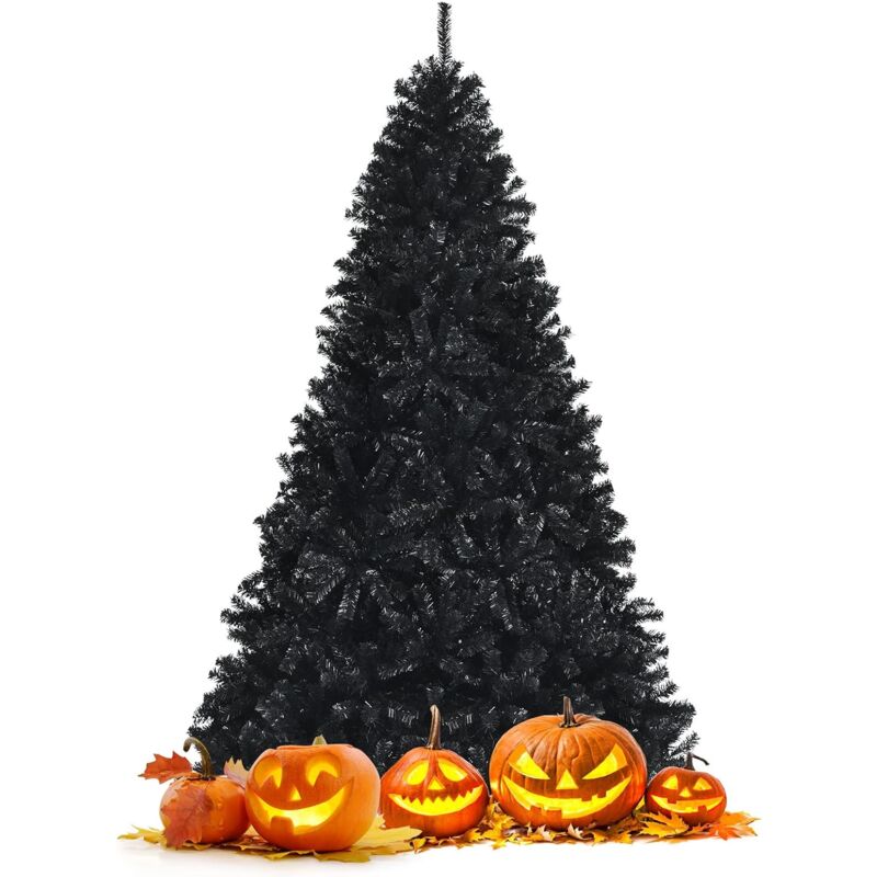 COSTWAY Árbol de Navidad Artificial 225 cm con 1749 Ramas, Base Plegable de Metal, Árbol Decorativo de Bisagra (Negro)