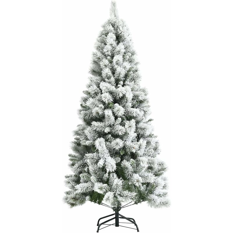 COSTWAY 180 cm Árbol de Navidad Artificial Nevado , Árbol de Navidad en PVC de Bisagra con 570 Ramas