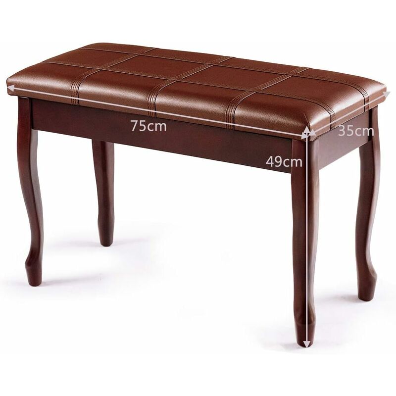 Banco Del Piano En Símil-Cuero PU Taburete Para Piano Doble Asiento Con Cojin Acolchado Y Compartimento Escondido Marron