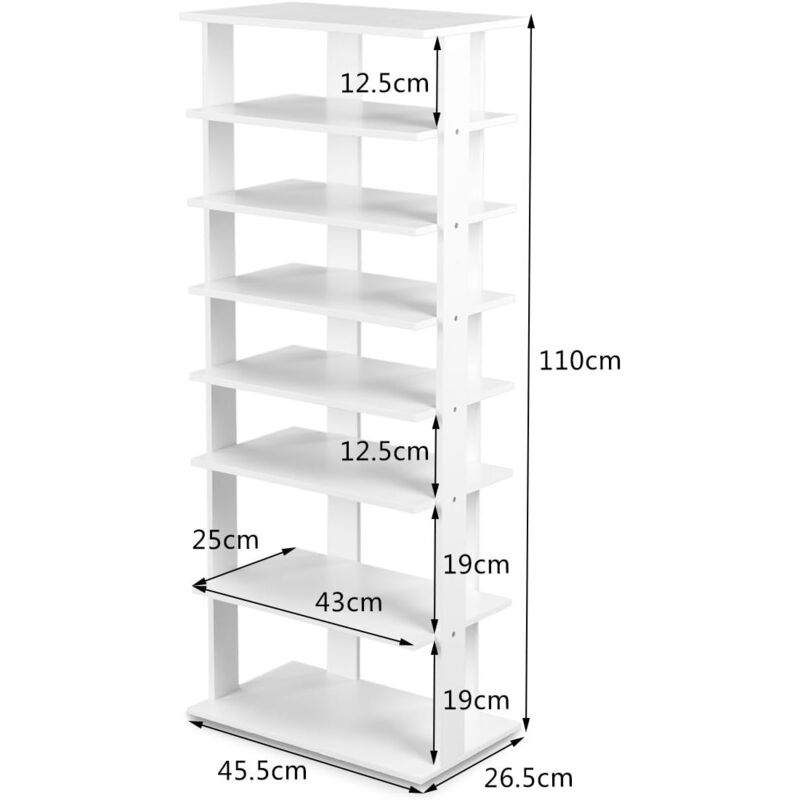 Estante Vertical para Zapatos 7 Niveles Organizador de Zapatos Alto 110 cm  y Estrecho Zapatero Independiente para Entrada Dormitorio Blanco - Costway