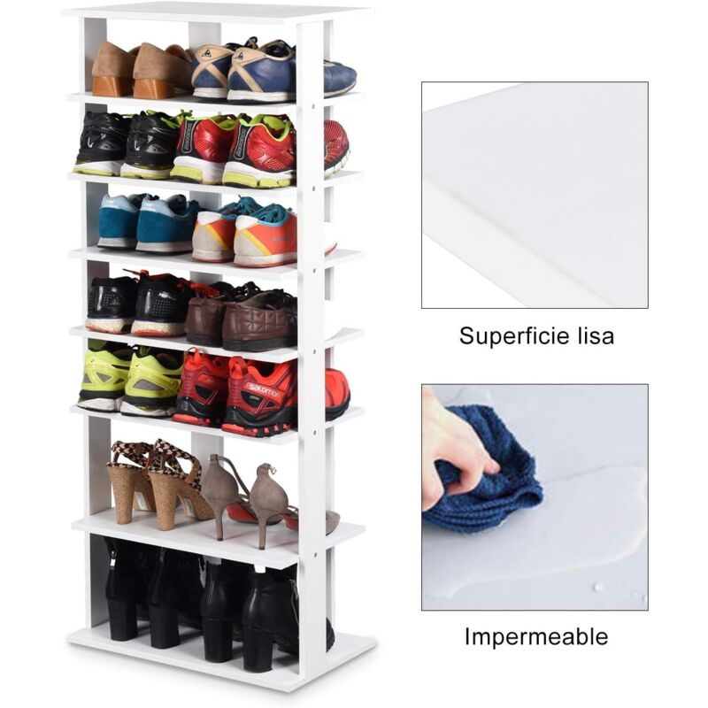 Estante Vertical para Zapatos 7 Niveles Organizador de Zapatos Alto 110 cm  y Estrecho Zapatero Independiente para Entrada Dormitorio Blanco - Costway