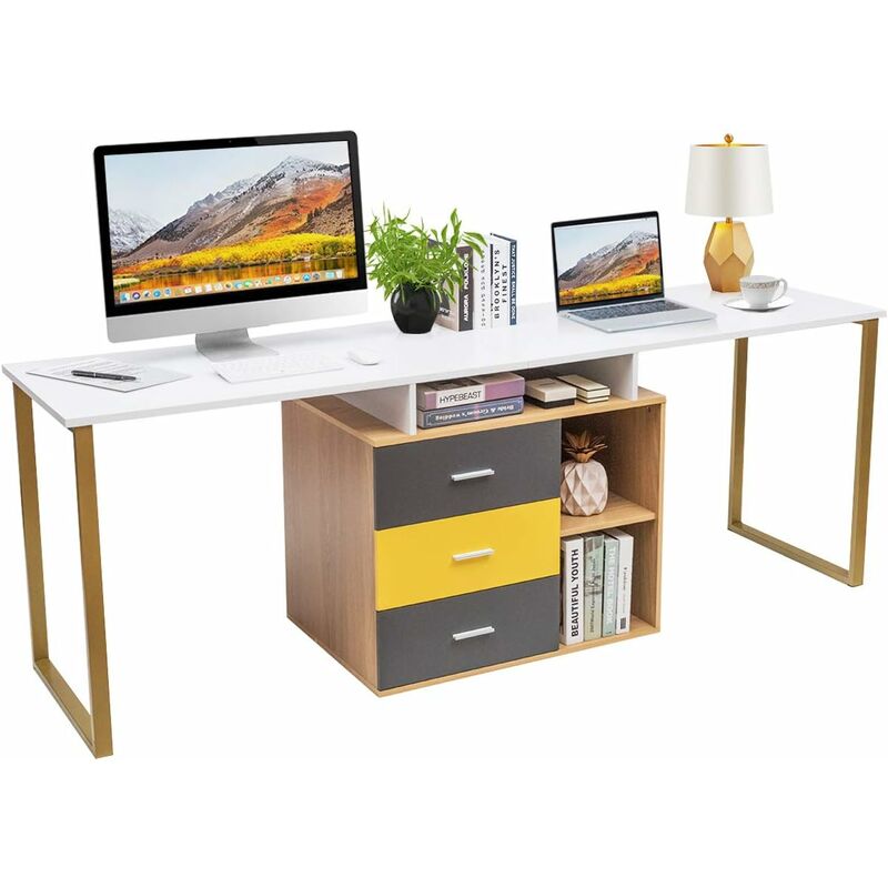 Tangkula Escritorio blanco con cajones, moderno escritorio para computadora  de oficina en casa con cajones de almacenamiento y escritorio espacioso