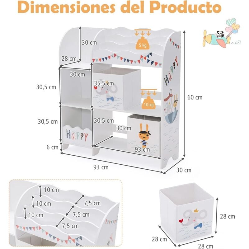 Armario para Niños Organizador con 3 Niveles y 5 Compartimientos 2