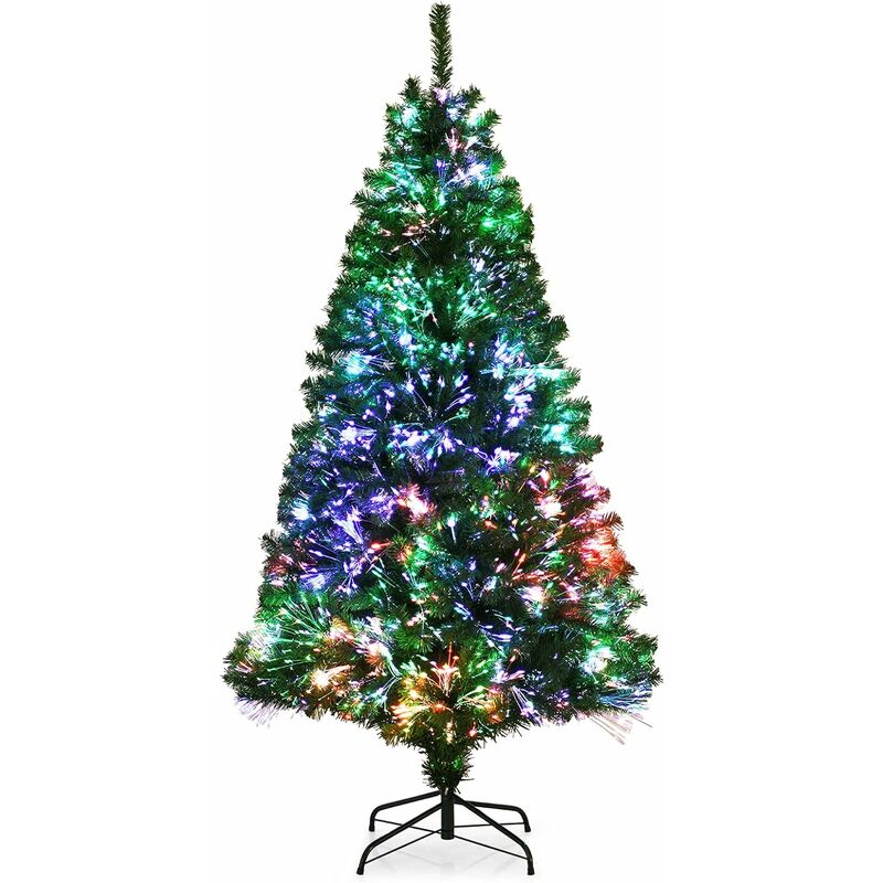 COSTWAY180 cm Árbol de Navidad de Fibra Óptica, Soporte de Metal Macizo, Decoración de Fiesta con 617 Puntas de Ramas, Árbol de Navidad Completo para Decoración de Interiores, Fácil Montaje