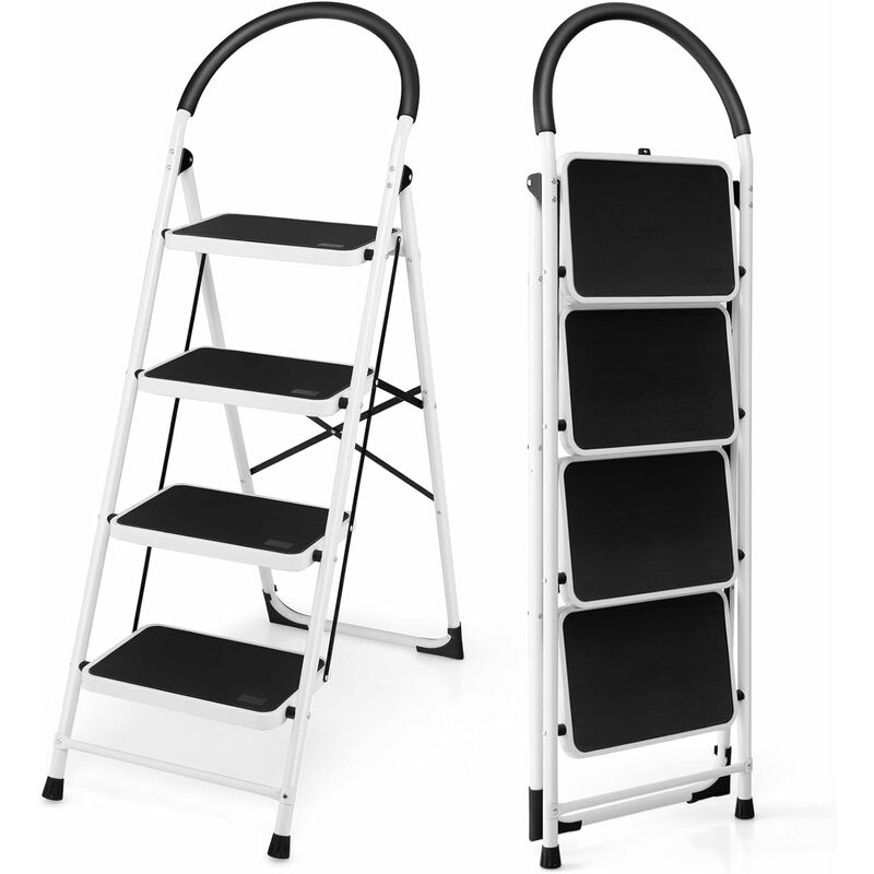 Escalera de 4 escalones, taburete plegable con práctico mango para el  hogar, oficina, cocina, taburete portátil ligero de aluminio con pedal