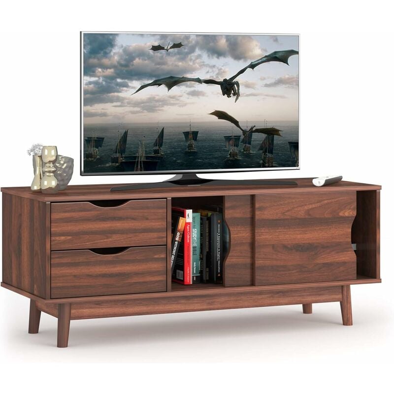 VASAGLE Mueble de TV con chimenea, soporte de TV para televisores de hasta  60 pulgadas, con puertas de granero, estantes ajustables, estilo
