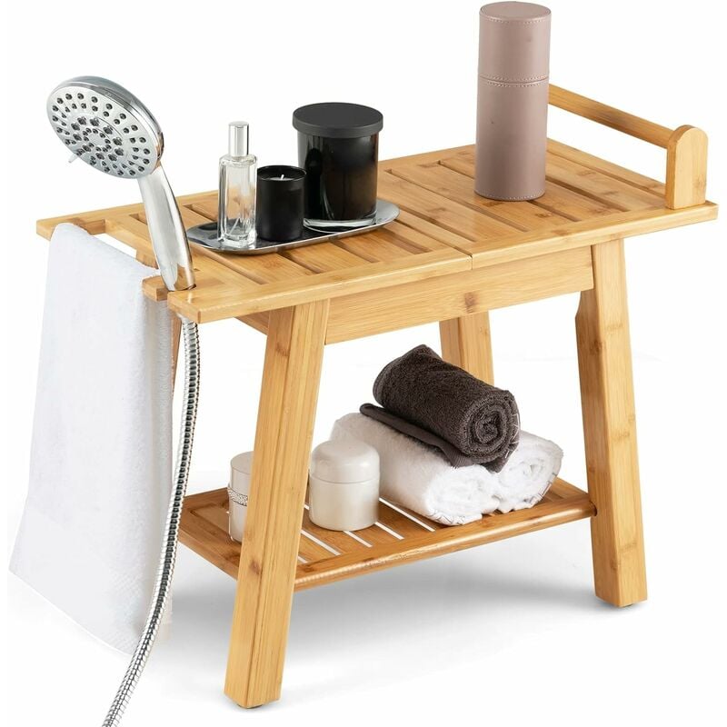 GOFLAME Banco de ducha de 2 niveles, taburete de baño de spa con estante de  almacenamiento y almohadillas antideslizantes para ducha interior, silla