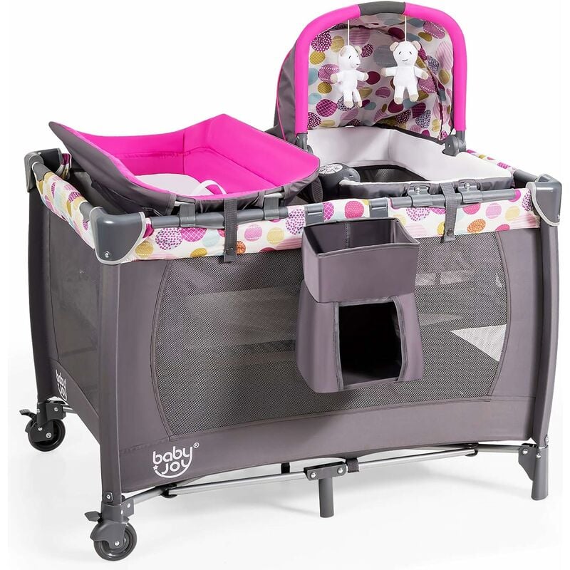 BABY JOY Cuna de bebé, cuna portátil de altura ajustable con caja de  música, estante para juguetes, colchón, malla transpirable y bolsa de  viaje