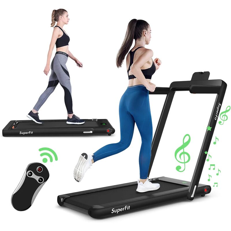 COSTWAY Cinta de Correr Plegable 2 en 1, 12 km/h, Cinta de Andar Eléctrica Portátil Control Remoto y Pantalla LED, App Control, Treadmill (Negro)