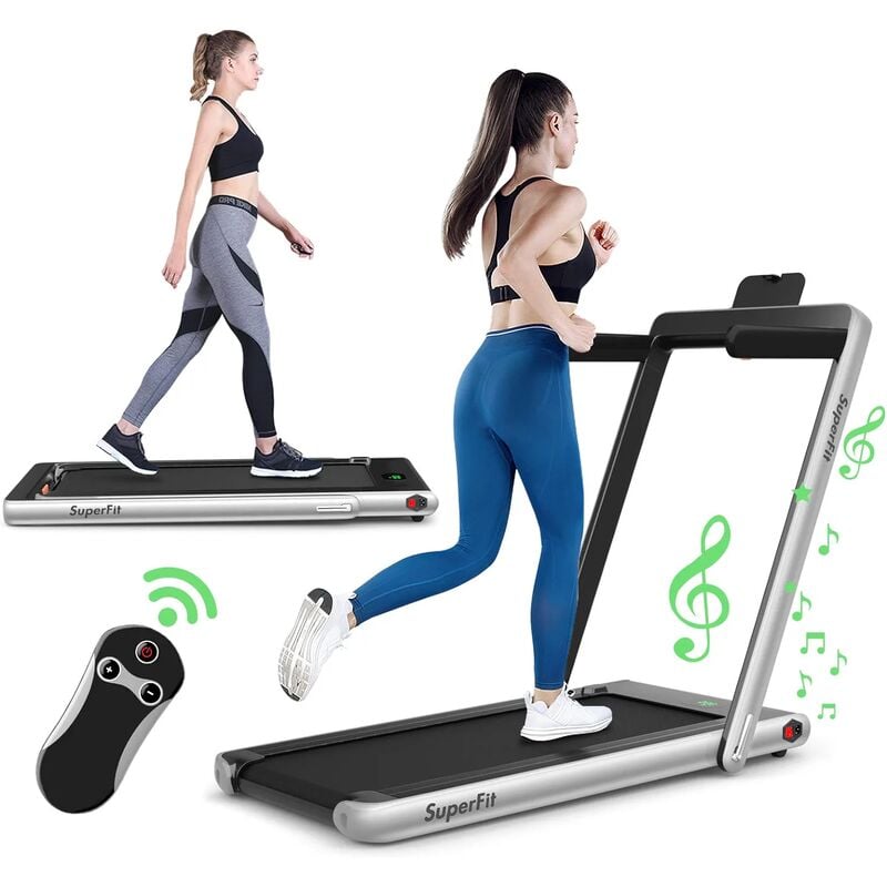 COSTWAY Cinta de Correr Plegable 2 en 1, 12 km/h, Cinta de Andar Eléctrica Portátil Control Remoto y Pantalla LED, App Control, Treadmill (Plata)