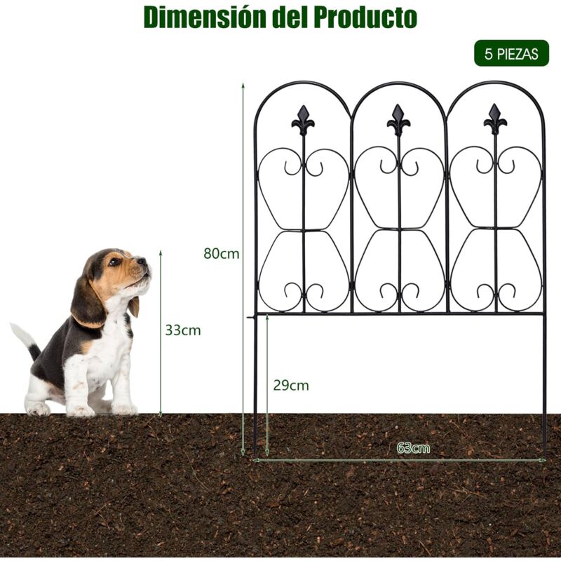 COSTWAY Valla Decorativa de Metal de Jardín, Juego de 5 Piezas Vallas  Decorativas para Jardín de