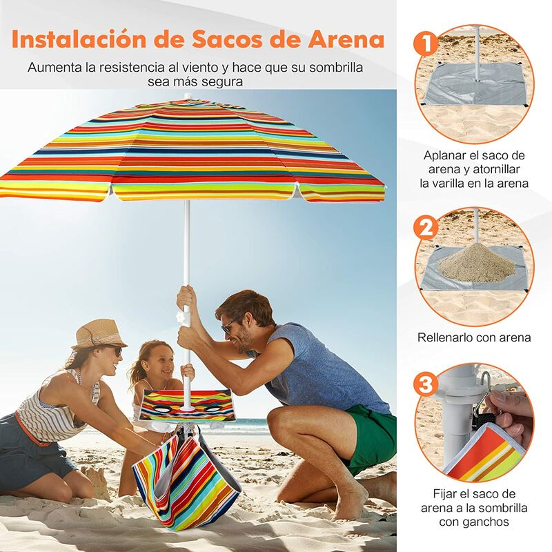  Sombrillas de playa para exteriores, protección UV 50+,  resistente al viento, portátil, sombrilla de patio para arena, sombrilla de  jardín con botón de inclinación, ancla de arena, bolsa de transporte 