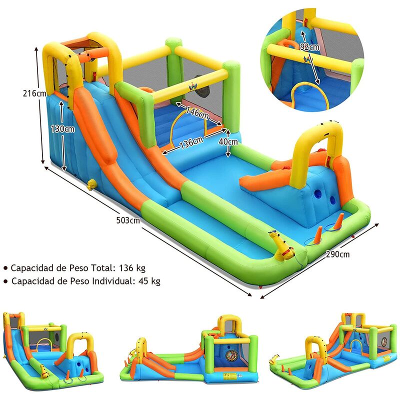 Wellfuntime Casa Inflable Con Tobogán, Castillo De Salto Con Soplador Y Piscina De Ondas, Borde Wellfuntime Casa Inflable Con Tobogán, Castillo De Salto Con Soplador Y Piscina De Ondas, Borde