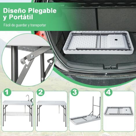 Mesa Camping Plegable Estación de Limpieza de Pescado con 2 Fregaderos  Grifo Giratorio Mesa de Picinic Portátil para Pesca Barbacoa Blanco -  Costway