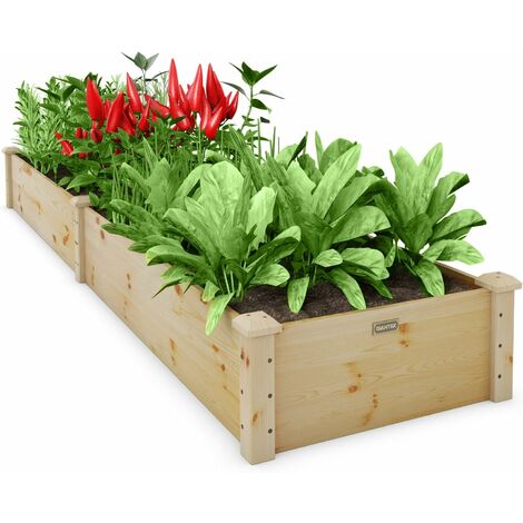 COSTWAY Cama de Jardín Elevada de Madera, Caja de Plantas de Madera para Verduras, Flores, Hierbas y Frutas, Cama Elevada de Jardín para Patio Trasero, Jardín, Césped, 240 x 60 x 25 cm