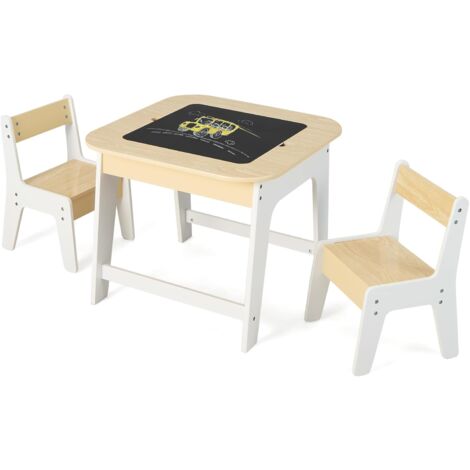 COSTWAY Juego de Mesa y Sillas para Niños, Juego de Mesa de Actividades Infantil con Almacenamiento Oculto, 2 Sillas Ergonómicas, Set de Muebles para Arte, Manualidades
