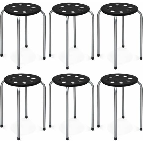 COSTWAY Juego de 6 Taburetes Redondos Apilables de Metal, Asiento Redondo con Marco de Metal en Forma de X, Asiento Perforado, Taburetes Apilables para Niños y Adultos, Hogar, Oficina (Gris) (1/5)