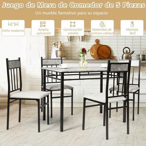 Mesa de comedor extensible y 4 sillas tapizadas, juego de mesa de comedor  de cocina de 5 piezas, juego de mesa de comedor redonda de madera para