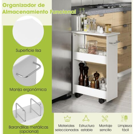 Mueble Baño Armario de Suelo Estrecho Carrito de 3 Niveles Delgado con  Ruedas Bloqueables Toallero para Cocina Salón 46 x 20 x 65 cm - Costway