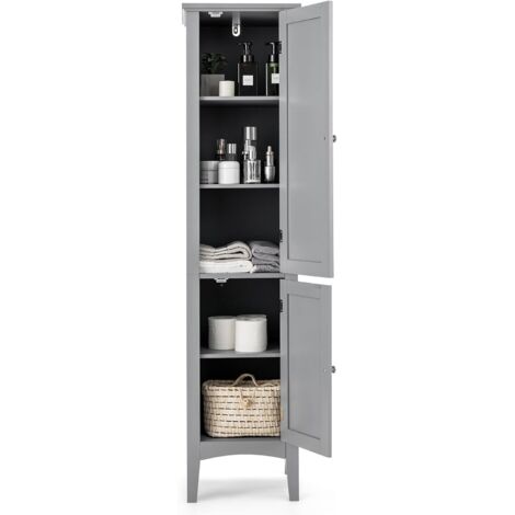 COSTWAY Armario Baño, Armario Baño Columna de 5 Niveles, Mueble Baño, 2 Puertas, 38 x 38 x 160 cm (Gris)