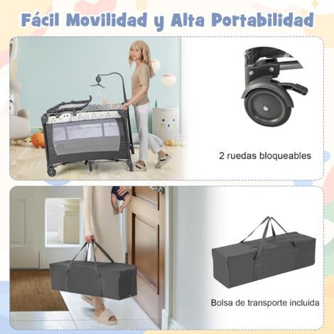 Parque De Juegos Y Cuna | Plegable | Portátil | Bolsa De Transporte Ruedas Con Freno Sleepland Gris Mobiclinic