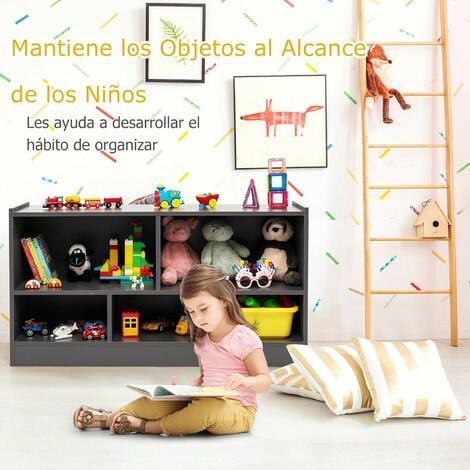 Estantería infantil y almacenamiento de juguetes, organizador de madera  para libros para niños, almacenamiento de sala de juegos, color blanco