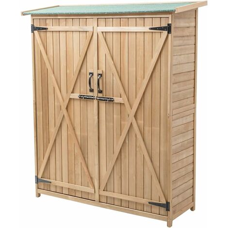 COSTWAY Cobertizo de Almacenamiento para Exteriores, Gabinete de Herramientas de Jardín de Madera Maciza con Techo Inclinado, Puertas con Doble Cerradura y Estantes, Patio Trasero, Césped (1/5)