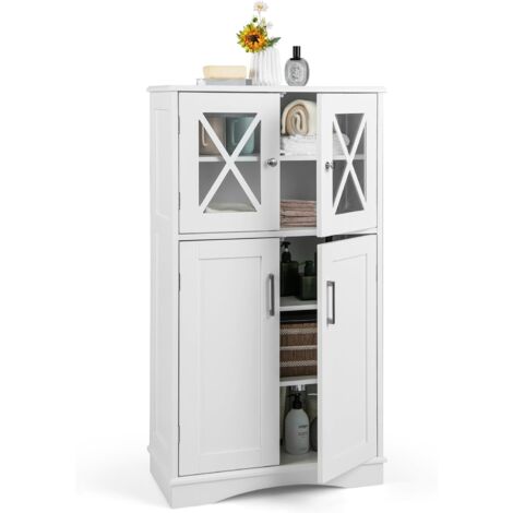 COSTWAY Armario de Baño, Gabinete de Madera con 2 Puertas y 3 Estantes Ajustables, Mueble Auxiliar de Baño, Armario de Almacenamiento para Baño, Sala de Estar, Cocina, Oficina, 60 x 30 x 108 cm