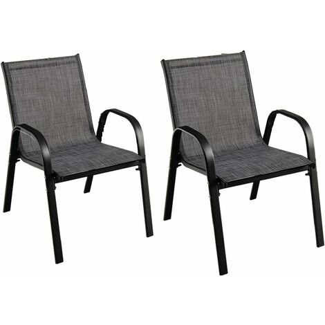 COSTWAY Juego de 2 Sillas de Jardín Apilables, Sillas Terraza Exterior con Tejido Transpirable Patio Playa 55 x 67 x 83 cm, Carga 120 kg