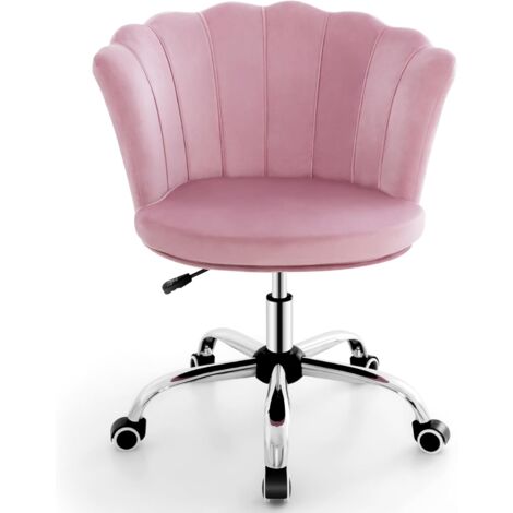 COSTWAY Silla Tocador, Altura Ajustable 74-82 cm, Sillas Escritorio Terciopelo Tapizado con Ruedas Universales, Silla Escritorio Giratorio Oficina Dormotorio, Carga 150kg (Rosa)