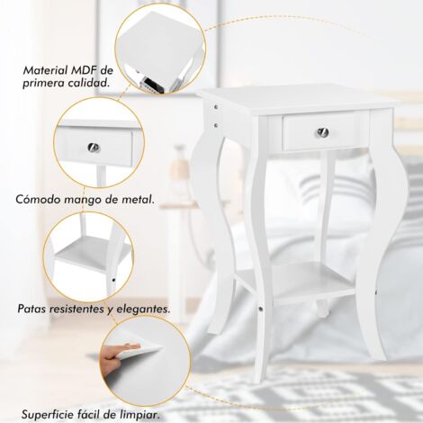  Mesita de noche blanca - Mesa auxiliar con cajón y estante de  almacenamiento, muebles de dormitorio, mesita de noche para sala de estar,  dormitorio, entrada (paquete de 2 unidades, blanco) 