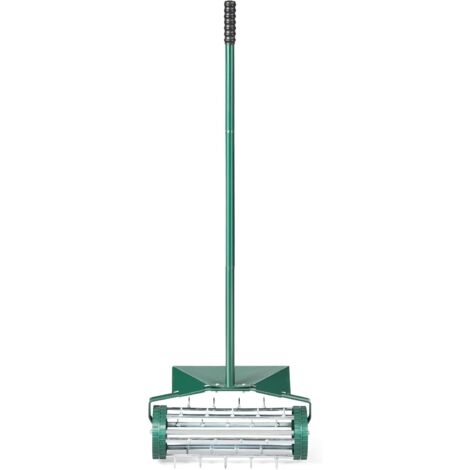 COSTWAY Rodillo Aireador de Césped Enrollable de 46 cm, Aireador con Púas Giratorio, Aireación de Suelo Pesada con Escudo Protector, Herramienta de Césped con Mango para Jardín, Patio (1/5)