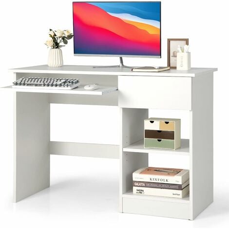 Escritorio para computadora, mesa de estudio para laptop, escritorio de  oficina con cajones de almacenamiento, bandeja para teclado, escritorios