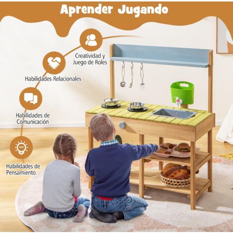 COSTWAY Cocina Infantil de Madera, Juego de Cocina de Exterior con