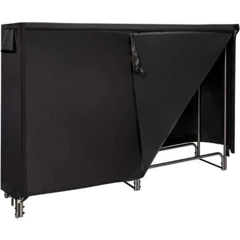 COSTWAY Leñero Exterior con Cubierta PVC 600D Impermeable, Estante leña de 184 cm, Soporte para Leña Chimenea Interior Exterior Patio Negro (1/5)