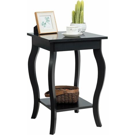 COSTWAY Mesita de Noche, Mesa Auxiliar, con Patas Curvadas Elegantes, Mesa Centro Abiertos de 2 Niveles, Mesillas de Noche Dormitorio para Salón,Entrada, 40x40x60cm (Negro, 1 Pieza)