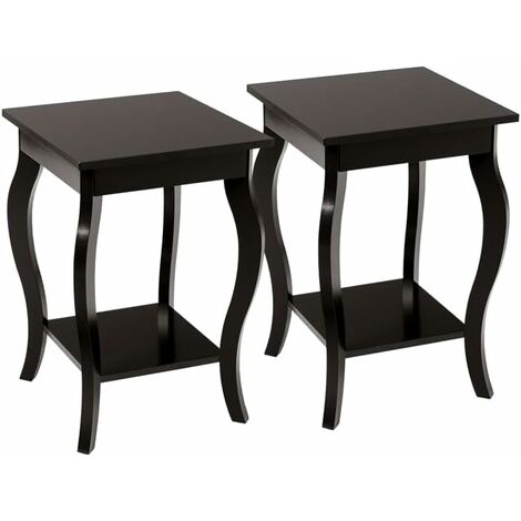 COSTWAY Mesita de Noche, Mesa Auxiliar de 2 Piezas, con Patas Curvadas Elegantes, Mesa Centro Abiertos de 2 Niveles, Mesillas de Noche Dormitorio para Salón,Entrada, 40x40x60cm (Marrón, 2 Piezas)