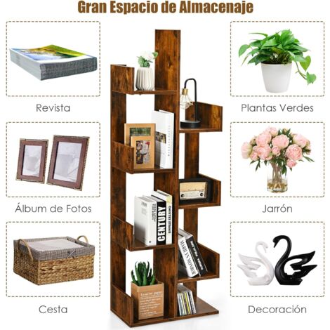 Bealife Estantería De 7 Niveles Con Estante En Forma De Árbol Para Libros, CDs, Revistas - Organizador Para Salón Y Dormitorio En Color Marrón | Leroy Merlin