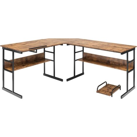 COSTWAY Escritorio Esquinero 170+150cm, Escritorio L con 2 Formas Divididas, Mesa de Dibujo Inclinable, Mesa Gaming L Grande con 2 Estantes Inferiores y Soporte (Espresso) (1/5)
