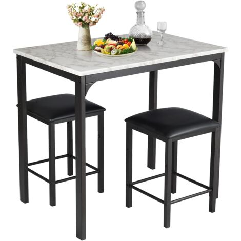 COSTWAY Mesa y Sillas de Comedor, Conjunto Mesa y Sillas Cocina, Mesa Rectangular 90 x 60 x 82 cm, 2 Sillas de Cuero Sintético 35 x 35 x 50 cm, Mesa Cocina con sillas Espacios Pequeños (Blanco)