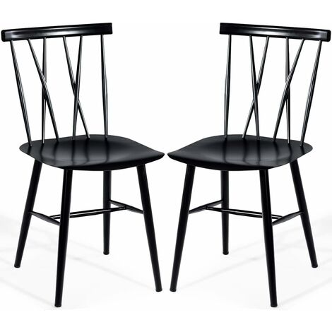 COSTWAY Juego de 2 Sillas de Metal para Comedor, Silla Lateral para Interior y Exterior, Respaldo en Forma de X, 2 Sillas Industriales, Ideal para Bistro/Café/Bar, Capacidad de 150 kg (40 x 53 x 82 cm (1/5)