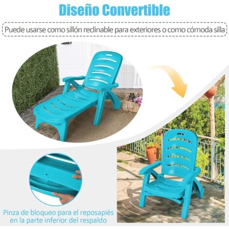 COSTWAY 1 Silla Plegable Material PP, Silla Playa Reclinable con Respaldo  de 7 Niveles, Sillas Jardin