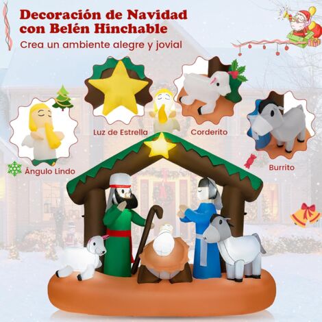 COSTWAY 180cm Decoración Inflable con 7 Luces LED, Decoración Navideña Inflable con Escena del Nacimiento de Jesús, Decoración Navideña Inflable para Interiores y Exteriores, Jardín, Césped