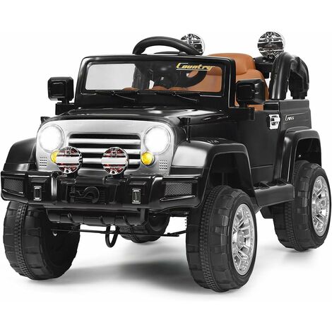 COSTWAY Coche Electrico 12V, Coche de Batería para Niños 2,4 GHz, Suspensión de Muelles, Volumen Regulable, Bocina Realística, Cinturón de Seguridad, Luces LED, Reproductor de MP3 (Negro) (1/5)