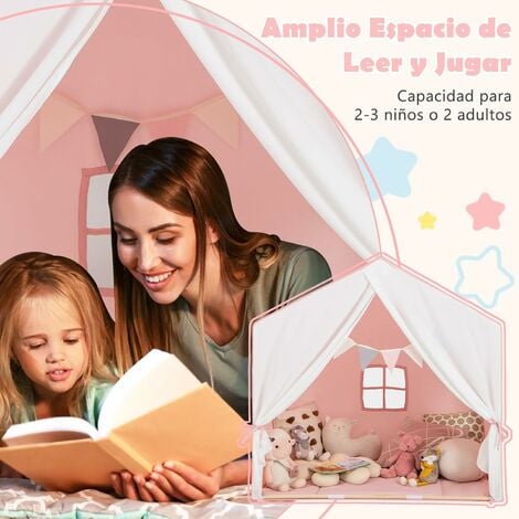 COSTWAY Tienda Campaña Infantil Niña, Carpa de Juegos Infantiles con  Colchoneta Lavable y Banderín, Casita para