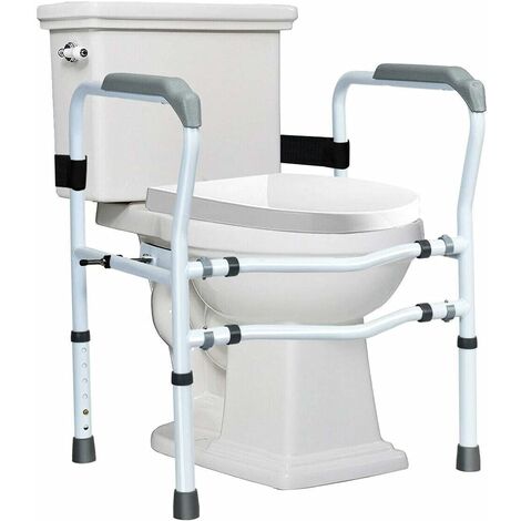 COSTWAY Apoyabrazos WC, Altura y Ancho Ajustables, Estructura de Apoyo para Inodoro, Pinza Giratoria 360°, Soporte de Inodoro para Ancianos, Discapacitados y Minusválidos, Carga 136kg