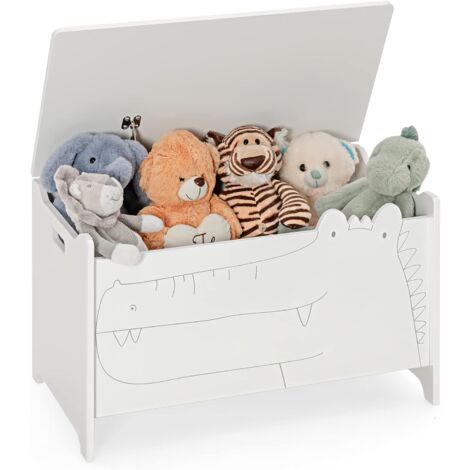 COSTWAY Caja de Almacenamiento de Juguetes de Madera, Cajón Infantil con Bisagra de Seguridad, Caja Infantil con Asas, Organizador de Niños para Dormitorio, Salón y Recibidor 33x60x37,5cm (Blanco)